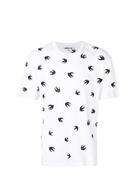 weißes und schwarzes besticktes T-Shirt mit einem Rundhalsausschnitt von McQ Alexander McQueen