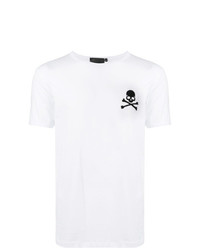 weißes und schwarzes besticktes T-Shirt mit einem Rundhalsausschnitt von Philipp Plein
