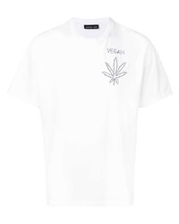 weißes und schwarzes besticktes T-Shirt mit einem Rundhalsausschnitt von Riccardo Comi