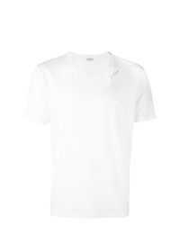 weißes und schwarzes besticktes T-Shirt mit einem Rundhalsausschnitt von Saint Laurent
