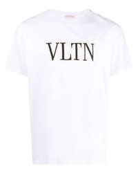 weißes und schwarzes besticktes T-Shirt mit einem Rundhalsausschnitt von Valentino