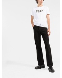 weißes und schwarzes besticktes T-Shirt mit einem Rundhalsausschnitt von Valentino