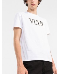 weißes und schwarzes besticktes T-Shirt mit einem Rundhalsausschnitt von Valentino