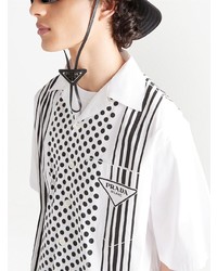 weißes und schwarzes gepunktetes Kurzarmhemd von Prada