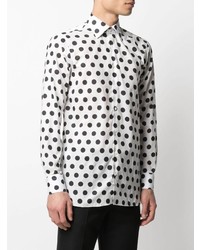 weißes und schwarzes gepunktetes Langarmhemd von Gabriele Pasini