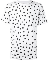 weißes und schwarzes gepunktetes T-Shirt mit einem Rundhalsausschnitt