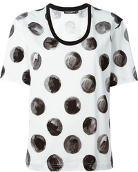 weißes und schwarzes gepunktetes T-Shirt mit einem Rundhalsausschnitt von Dolce & Gabbana