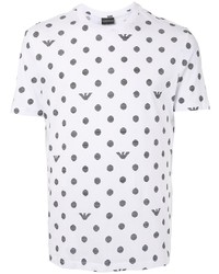 weißes und schwarzes gepunktetes T-Shirt mit einem Rundhalsausschnitt von Emporio Armani