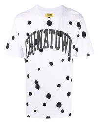 weißes und schwarzes gepunktetes T-Shirt mit einem Rundhalsausschnitt von MARKET