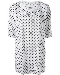 weißes und schwarzes gepunktetes T-Shirt mit einem Rundhalsausschnitt von MM6 MAISON MARGIELA