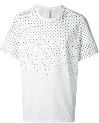 weißes und schwarzes gepunktetes T-Shirt mit einem Rundhalsausschnitt von Neil Barrett