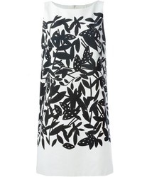 weißes und schwarzes gerade geschnittenes Kleid mit Blumenmuster von Paule Ka