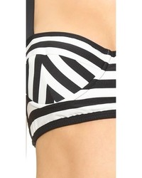 weißes und schwarzes horizontal gestreiftes Bikinioberteil von Kate Spade