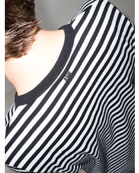 weißes und schwarzes horizontal gestreiftes Langarmshirt von Ami Paris