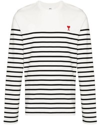 weißes und schwarzes horizontal gestreiftes Langarmshirt von Ami Paris
