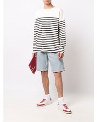 weißes und schwarzes horizontal gestreiftes Langarmshirt von Maison Labiche