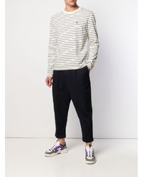 weißes und schwarzes horizontal gestreiftes Langarmshirt von Ami Paris