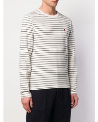 weißes und schwarzes horizontal gestreiftes Langarmshirt von Ami Paris