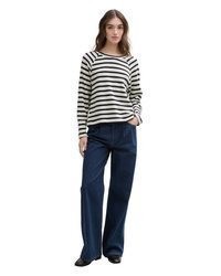 weißes und schwarzes horizontal gestreiftes Langarmshirt von Tom Tailor Denim