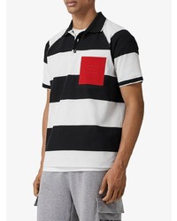 weißes und schwarzes horizontal gestreiftes Polohemd von Burberry