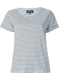 weißes und schwarzes horizontal gestreiftes T-Shirt mit einem Rundhalsausschnitt von A.P.C.