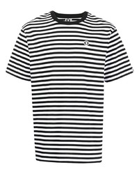 weißes und schwarzes horizontal gestreiftes T-Shirt mit einem Rundhalsausschnitt von AAPE BY A BATHING APE