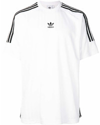 weißes und schwarzes horizontal gestreiftes T-Shirt mit einem Rundhalsausschnitt von adidas