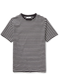 weißes und schwarzes horizontal gestreiftes T-Shirt mit einem Rundhalsausschnitt von Ami