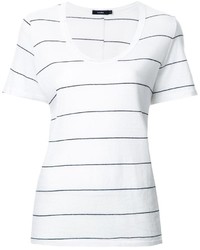 weißes und schwarzes horizontal gestreiftes T-Shirt mit einem Rundhalsausschnitt von Bassike