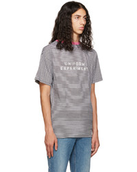 weißes und schwarzes horizontal gestreiftes T-Shirt mit einem Rundhalsausschnitt von Uniform Experiment