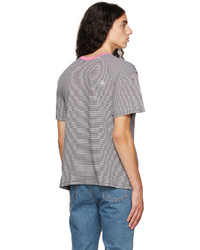 weißes und schwarzes horizontal gestreiftes T-Shirt mit einem Rundhalsausschnitt von Uniform Experiment
