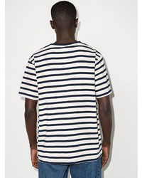 weißes und schwarzes horizontal gestreiftes T-Shirt mit einem Rundhalsausschnitt von Nudie Jeans