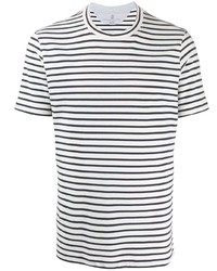 weißes und schwarzes horizontal gestreiftes T-Shirt mit einem Rundhalsausschnitt von Brunello Cucinelli