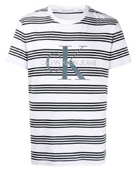 weißes und schwarzes horizontal gestreiftes T-Shirt mit einem Rundhalsausschnitt von Calvin Klein Jeans