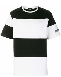 weißes und schwarzes horizontal gestreiftes T-Shirt mit einem Rundhalsausschnitt von Calvin Klein