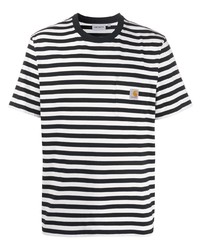 weißes und schwarzes horizontal gestreiftes T-Shirt mit einem Rundhalsausschnitt von Carhartt WIP
