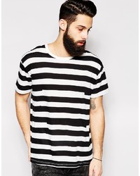 weißes und schwarzes horizontal gestreiftes T-Shirt mit einem Rundhalsausschnitt von Cheap Monday