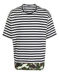 weißes und schwarzes horizontal gestreiftes T-Shirt mit einem Rundhalsausschnitt von Comme des Garcons Homme