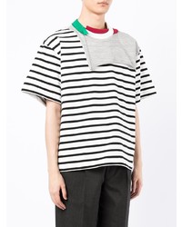 weißes und schwarzes horizontal gestreiftes T-Shirt mit einem Rundhalsausschnitt von Kolor