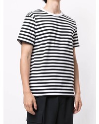 weißes und schwarzes horizontal gestreiftes T-Shirt mit einem Rundhalsausschnitt von agnès b.