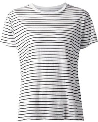weißes und schwarzes horizontal gestreiftes T-Shirt mit einem Rundhalsausschnitt von Current/Elliott