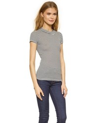 weißes und schwarzes horizontal gestreiftes T-Shirt mit einem Rundhalsausschnitt von Just Female