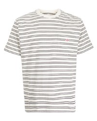 weißes und schwarzes horizontal gestreiftes T-Shirt mit einem Rundhalsausschnitt von Danton