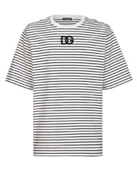 weißes und schwarzes horizontal gestreiftes T-Shirt mit einem Rundhalsausschnitt von Dolce & Gabbana
