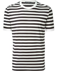 weißes und schwarzes horizontal gestreiftes T-Shirt mit einem Rundhalsausschnitt von Dolce & Gabbana