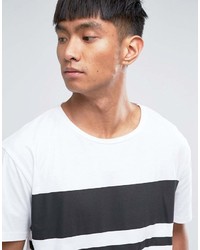 weißes und schwarzes horizontal gestreiftes T-Shirt mit einem Rundhalsausschnitt von Dr. Denim