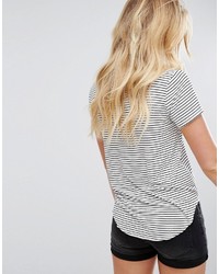 weißes und schwarzes horizontal gestreiftes T-Shirt mit einem Rundhalsausschnitt von Hollister