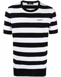 weißes und schwarzes horizontal gestreiftes T-Shirt mit einem Rundhalsausschnitt von DSQUARED2