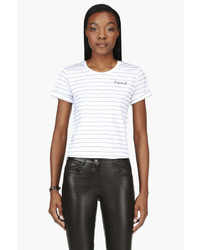 weißes und schwarzes horizontal gestreiftes T-Shirt mit einem Rundhalsausschnitt von Dsquared2