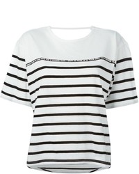 weißes und schwarzes horizontal gestreiftes T-Shirt mit einem Rundhalsausschnitt von EACH X OTHER